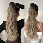 Extensie de par coada ondulata Deep Wave cu cleste 55 cm Cod 195569A Saten Inchis cu Blond Ash Ombre